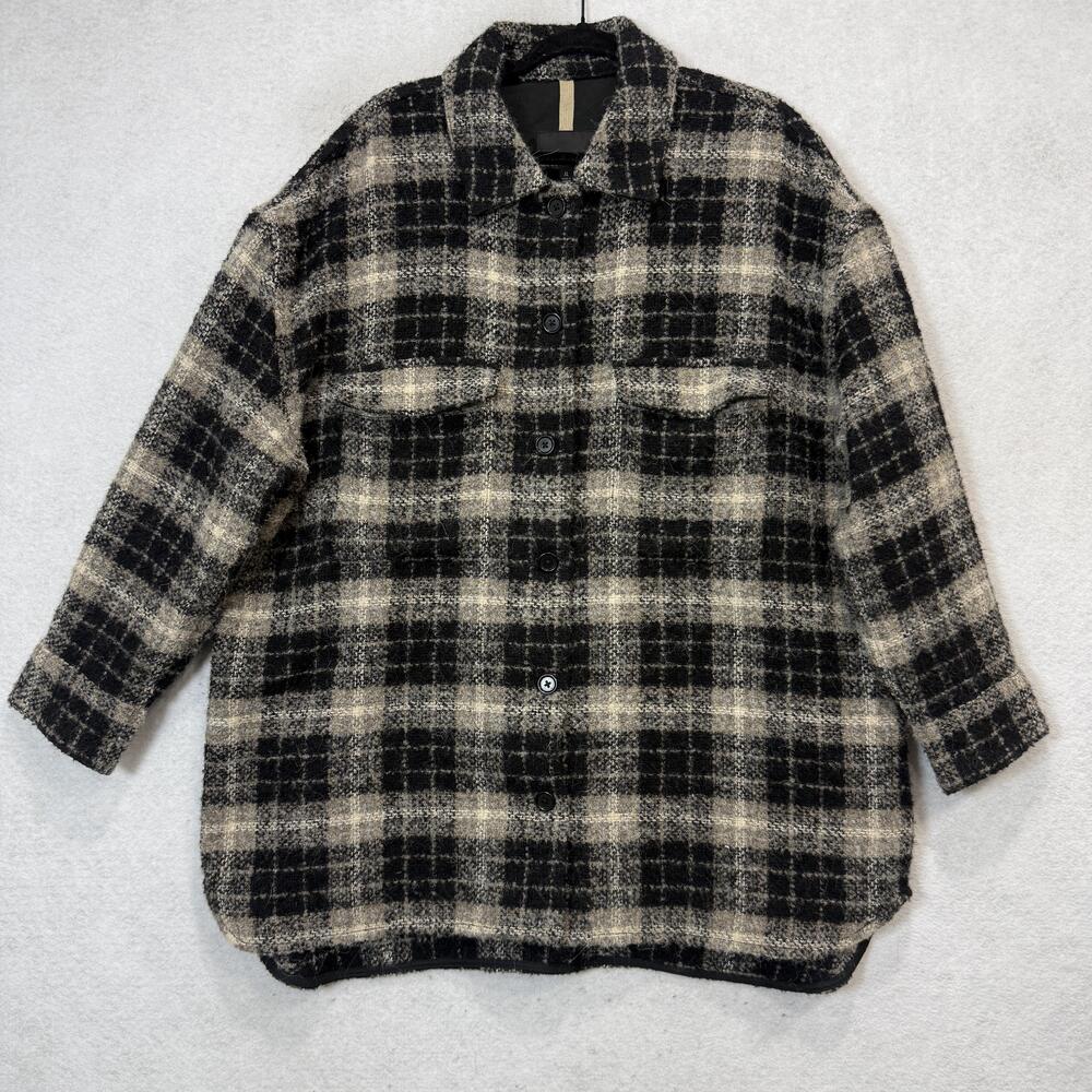 Banana Republic Jacket Womens XL Black Plaid Alpaca Wool Blend Shacket Tweed